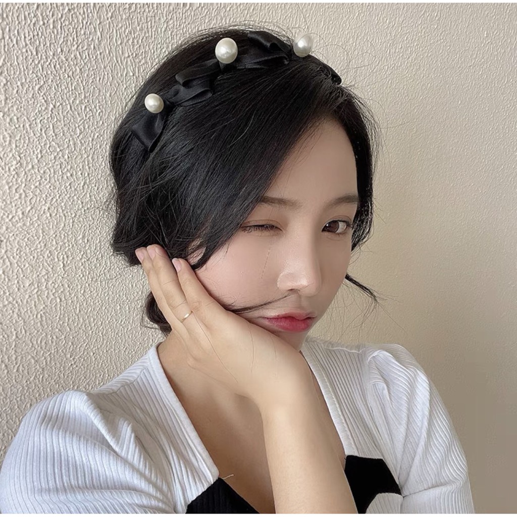 Bờm Cài tóc Nơ đính Ngọc Nhân Tạo Siêu Đẹp Thời Trang Hàn Quốc Dahabo BT14