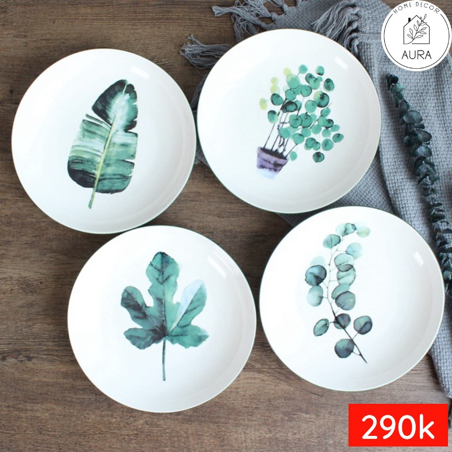 Set 4 Đĩa Sứ Trang Trí Vuông Hình Lá - 20CM