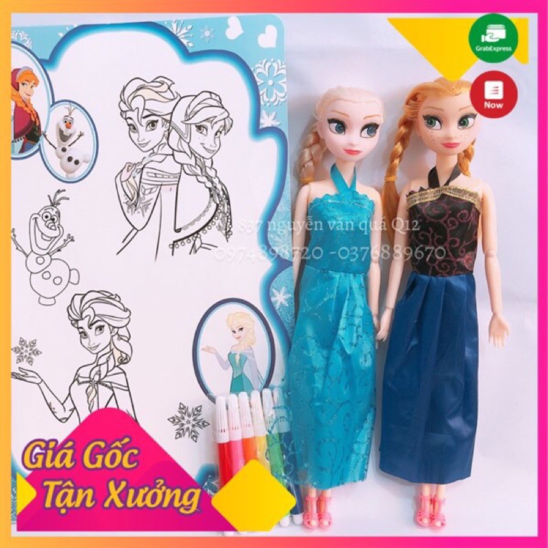 Túi đồ chơi 2 búp bê khớp ELSA & ANA kèm màu tô cho bé QQ32-5