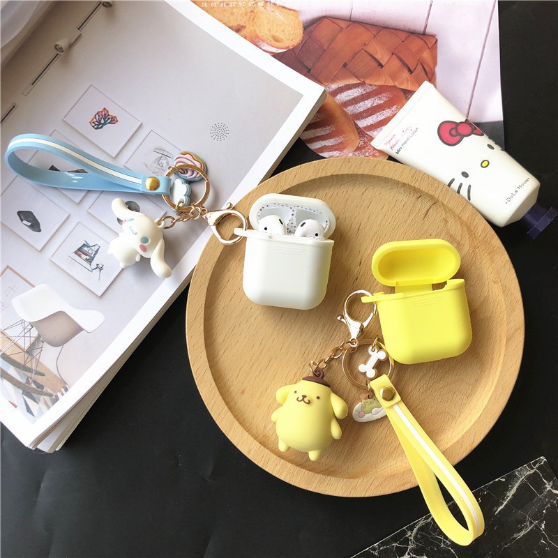 Cute Cartoon Kyechain AirPods Case Hello Kitty Melody Pom pom Purin Cinnamoroll penguin Silicone Airpods 1 2 Case Soft &