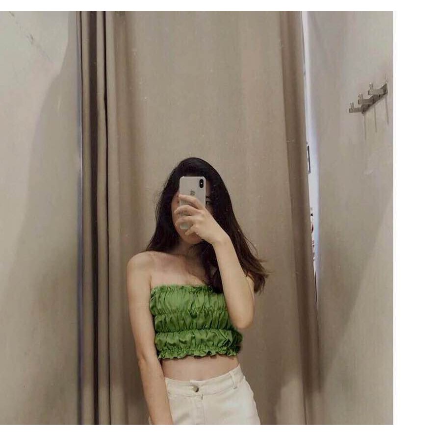 Áo Quây Nhúm Xanh Lá ⚡ Casper.Store | FREESHIP | ⚡ Áo quây nữ dáng croptop chất đũi nhún, co giãn 4 chiều