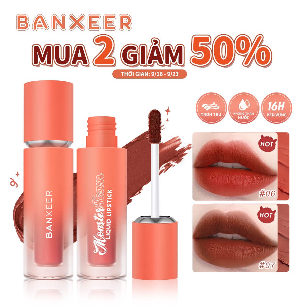 Son kem BANXEER nhung son mịn dưỡng ẩm lâu trôi 8 màu sắc tùy chọn 30g
