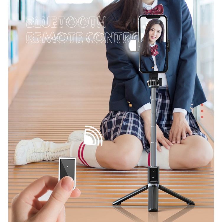 Gậy chụp ảnh tự sướng kết nối điều khiển Bluetooth P40S dài 1 mét hỗ trợ kẹp GOPRO Đèn Led ánh sáng giúp ảnh đẹp hơn