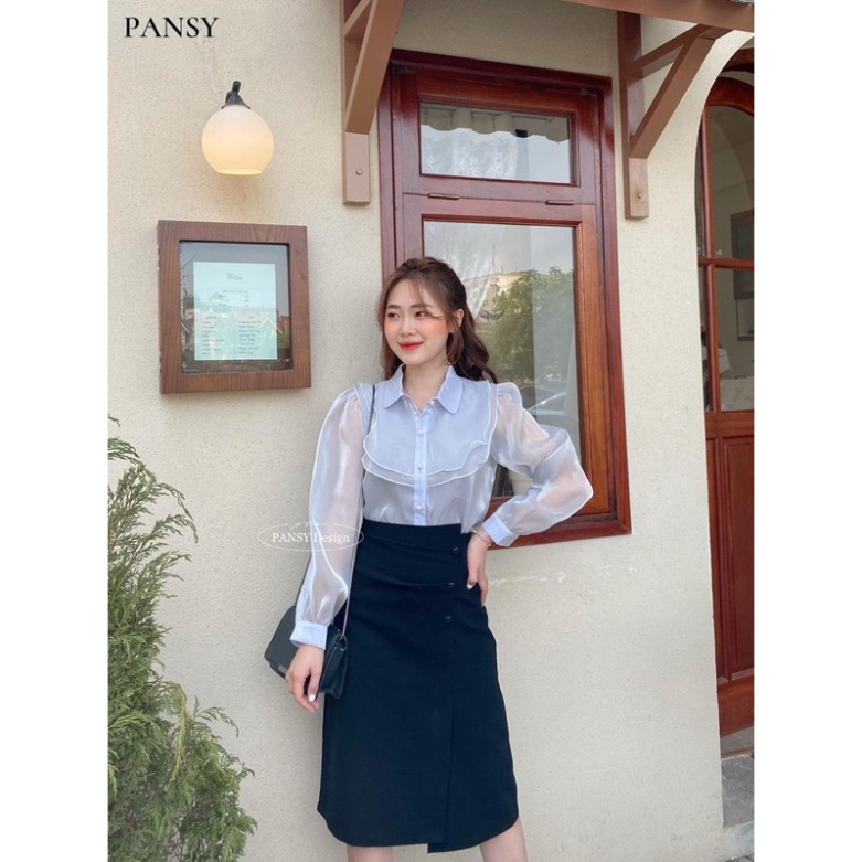 Chân váy công sở siêu tôn dáng phối cúc bọc công sở midi qua gối xẻ tà cạp lưng Chân váy vintage dáng dài ulzzang