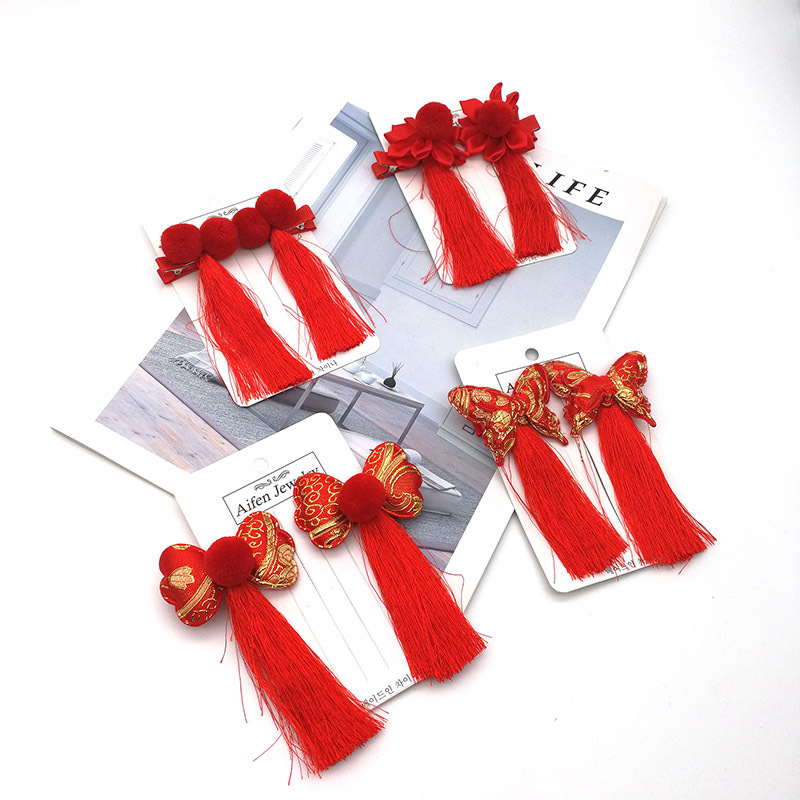 Cặp kẹp tóc màu đỏ nhiều mẫu tùy chọn phong cách Trung Hoa xinh xắn