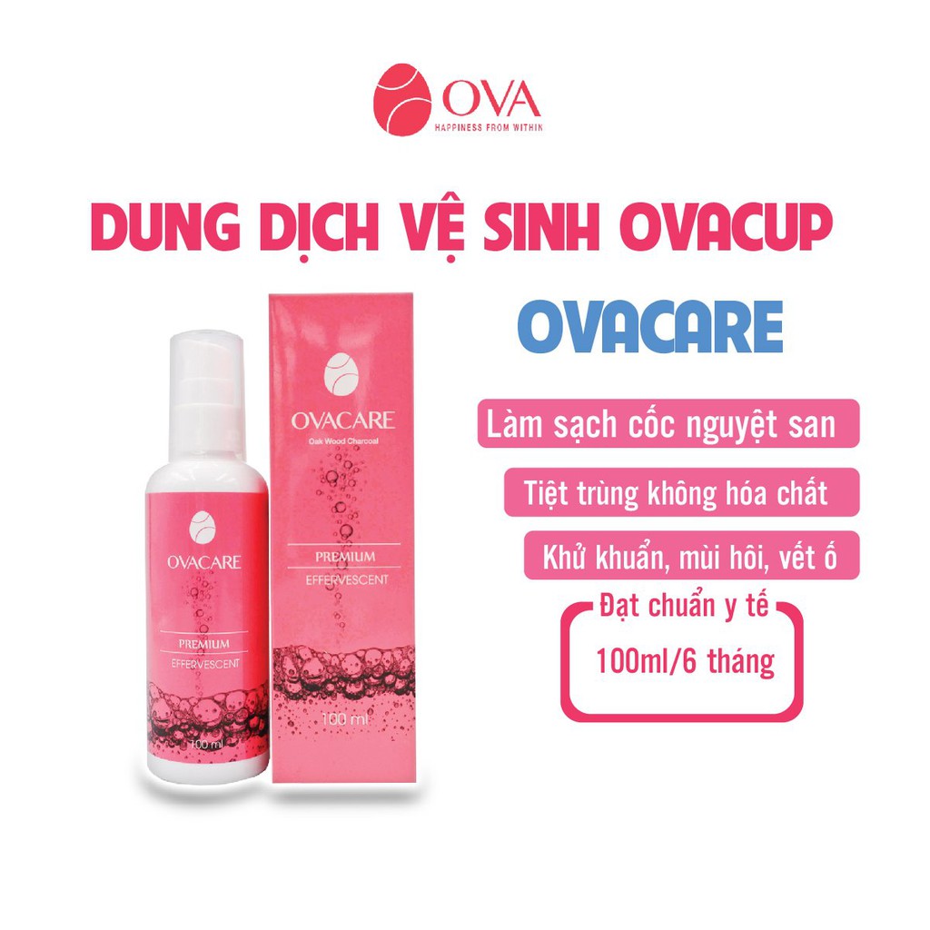 Dung dịch vệ sinh cốc nguyệt san OvaCare chứa than hoạt tính giúp ngăn ngừa vi khuẩn, tiệt trùng, khử mùi (100ml)