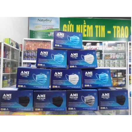 Hôp khẩu trang 50c màu xanh,xám , trắng 4 lớp