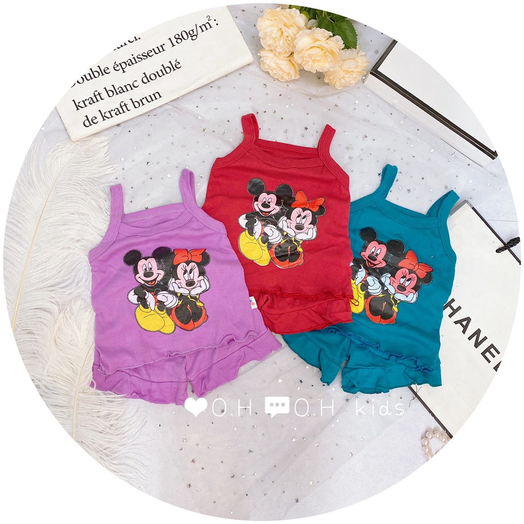 Bộ 2 Dây Cotton Bozip In Hình Chuột Mickey Cho Bé Gái Hàng Xuất Dư Loại 1 Bán shop-Mềm Mịn Mát Không Xù Nhão co giãn 4c