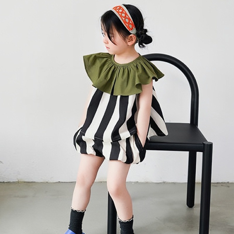 Set Bé Gái Bộ Áo Sát Nách Cổ Bèo In Hoa + Quần Short Thời Trang Mùa Hè Hàn Quốc Cho Bé Gái Se7en