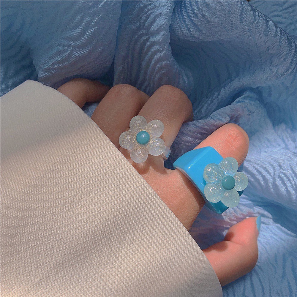 Nhẫn Nhựa Acrylic Hình Vuông / Hoa Nhiều Màu Sắc Phong Cách Hàn Quốc Cổ Điển Thời Trang Cho Nữ