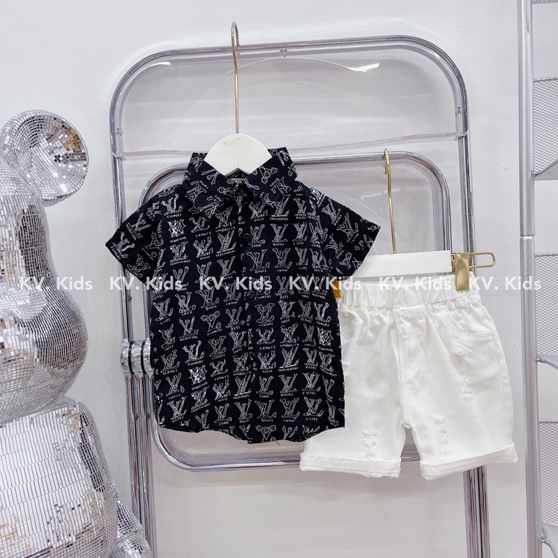 (jean baby ) Áo sơ mi lụa hàn mẫu mới siêu hót(8-23kg)