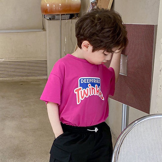 Áo Thun 100% Cotton Tay Ngắn In Chữ Phong Cách Hàn Quốc Dễ Phối Đồ Thời Trang Mùa Hè Cho Bé Trai