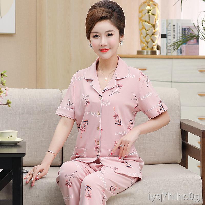 > Pyjama cho người trung niên và cao tuổi, quần dài cotton nữ, áo nịt ngực đồ mặc nhà mỏng,O