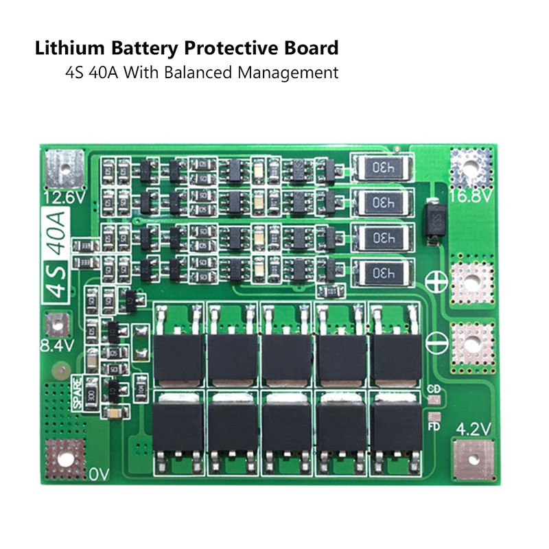 4S 40A Pin Li-ion Li-pin 18650 Bộ sạc bảo vệ PCB BMS có cân bằng cho động cơ khoan 14.8V 16.8V Mô-đun tế bào Lipo