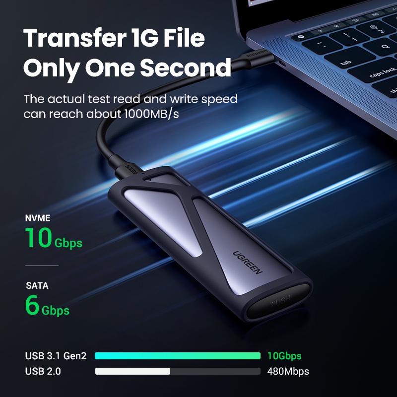 Vỏ ổ cứng UGREEN .2 NVMe SSD NVMe SATA sang USB 3.1 thế hệ 2 10 Gbps NVMe PCI-E M.2 SSD hỗ trợ UASP chất lượng