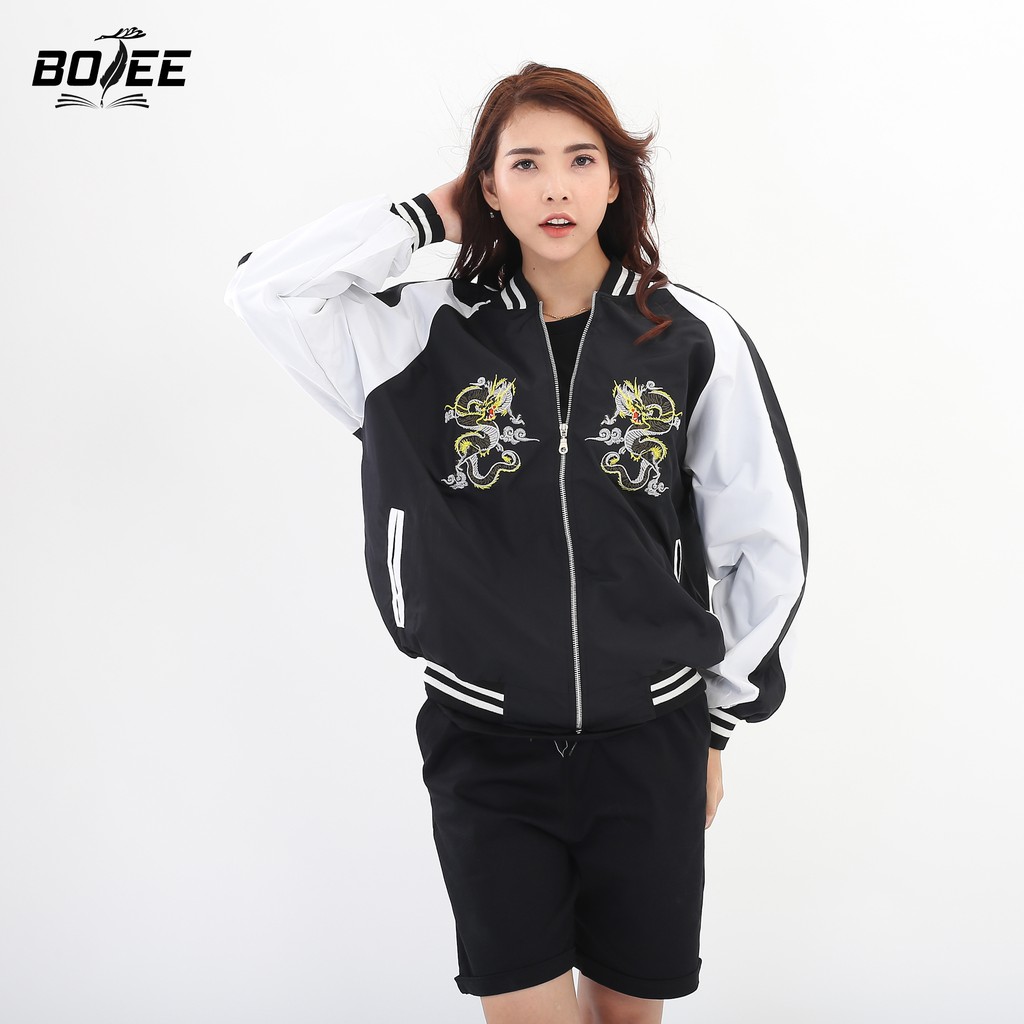 Áo khoác bomber BOTEE Thêu Rồng vải dù 2 lớp form rộng unisex