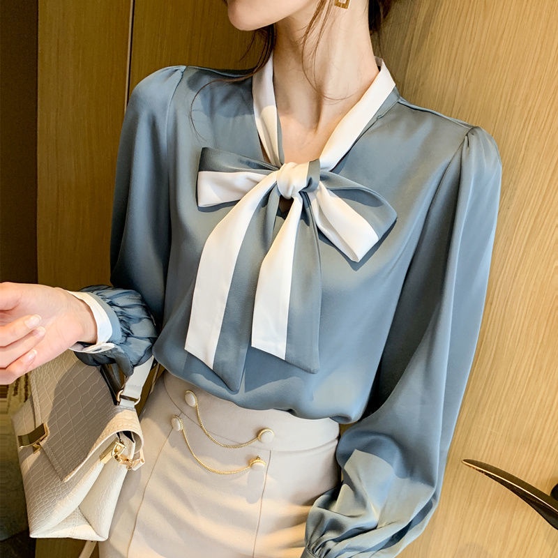 Áo Sơ Mi Chiffon Tay Dài Đính Nơ Thời Trang Mùa Thu Hàng Mới Dành Cho Nữ 2022