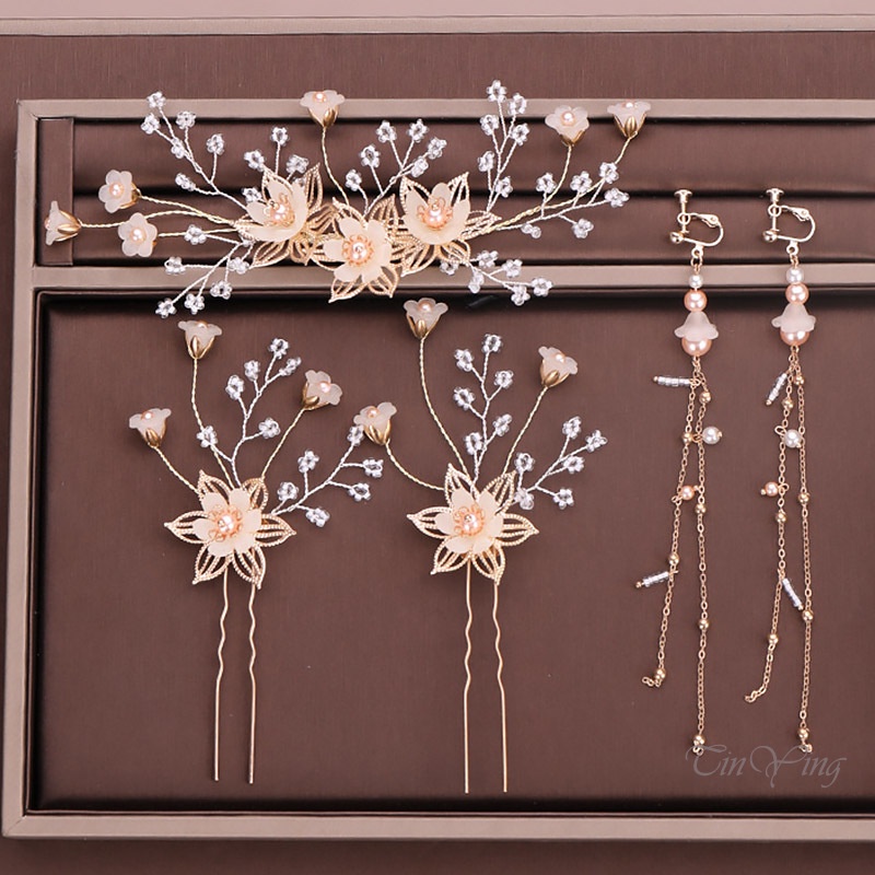 GETNOIVAS Kẹp Tóc Hoa Đính Ngọc Trai Cho Cô Dâu