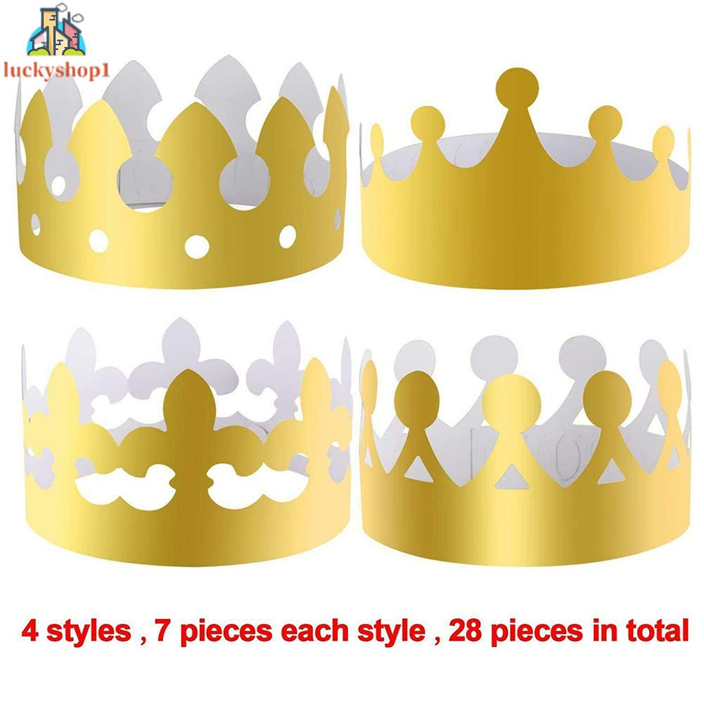 Set 28 Vương Miện Giấy Vàng Trang Trí Bữa Tiệc Cho Người Lớn Và Trẻ Em
