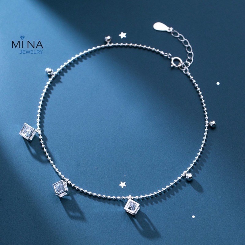 Lắc tay nữ Bạc ý 925 - Vòng tay nữ hình lập phương tâm đá pha lê lấp lánh 0145