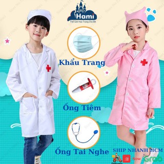 Đồ hóa trang bác sĩ, y tá cho bé size 13-35kg kèm phụ kiện khẩu trang, tai nghe, ống kim tiêm