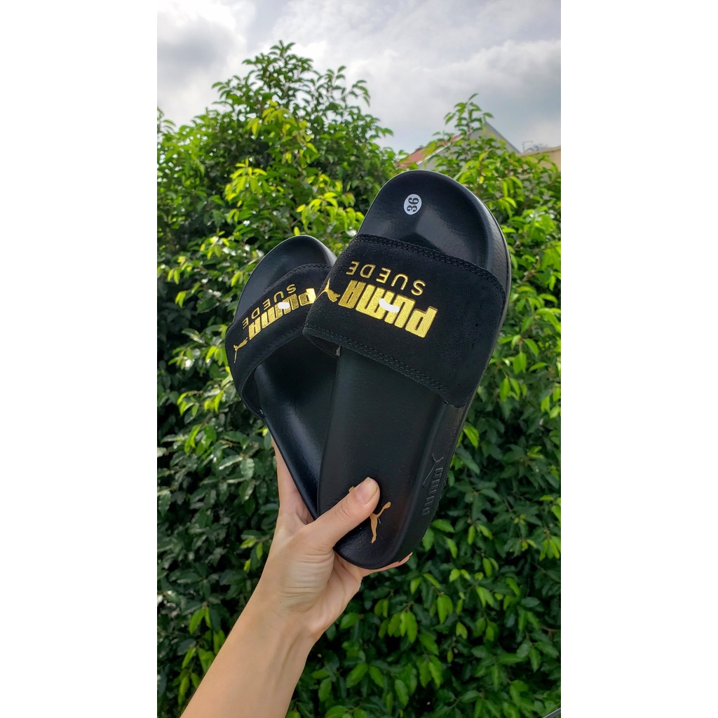 Dép unisex 𝐌𝐋𝐁 𝙋𝙐𝙈𝘼 da lộn chữ dập nổi êm chân nam nữ 36-40