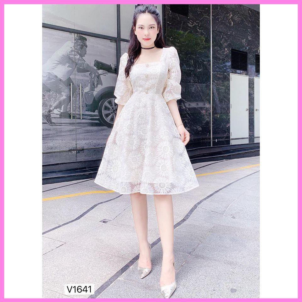 Đầm ren hoa cổ vuông tay lửng 3 nút cực xinh - Misa dress [ Váy trắng dự Tiệc ] | BigBuy360 - bigbuy360.vn