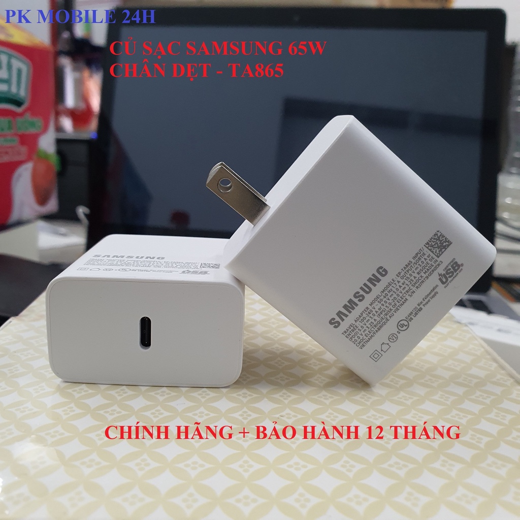 Củ Sạc Siêu Nhanh SAMSUNG 65W Chính Hãng CHÂN DẸT - TA865, Không Gồm Cáp, Nobox, Mới 100%, Bảo Hành 12 Tháng
