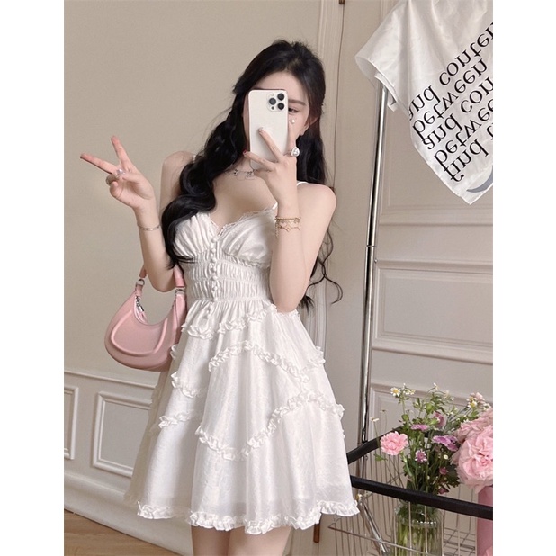 Đầm Trắng Dây Cột Nơ Sau