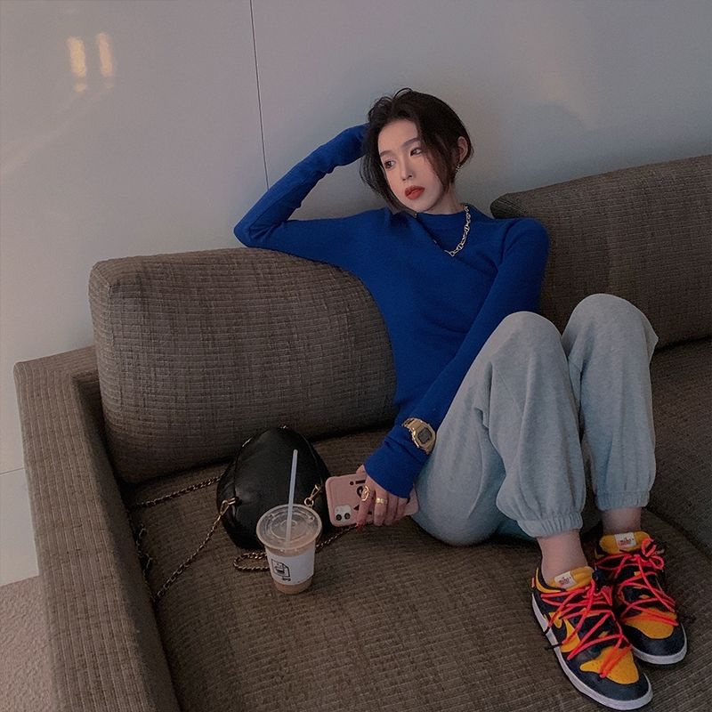 Áo thun COZOK dệt kim tay dài cổ tròn ôm dáng dễ phối đồ cho nữ