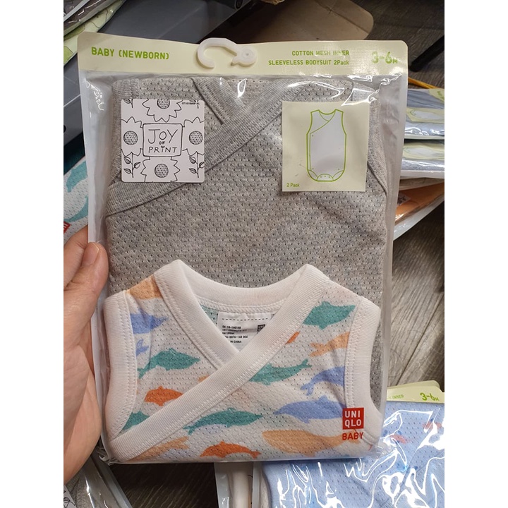 Set 2 body sát nách Uniqlo chất cotton lưới thông hơi cho bé