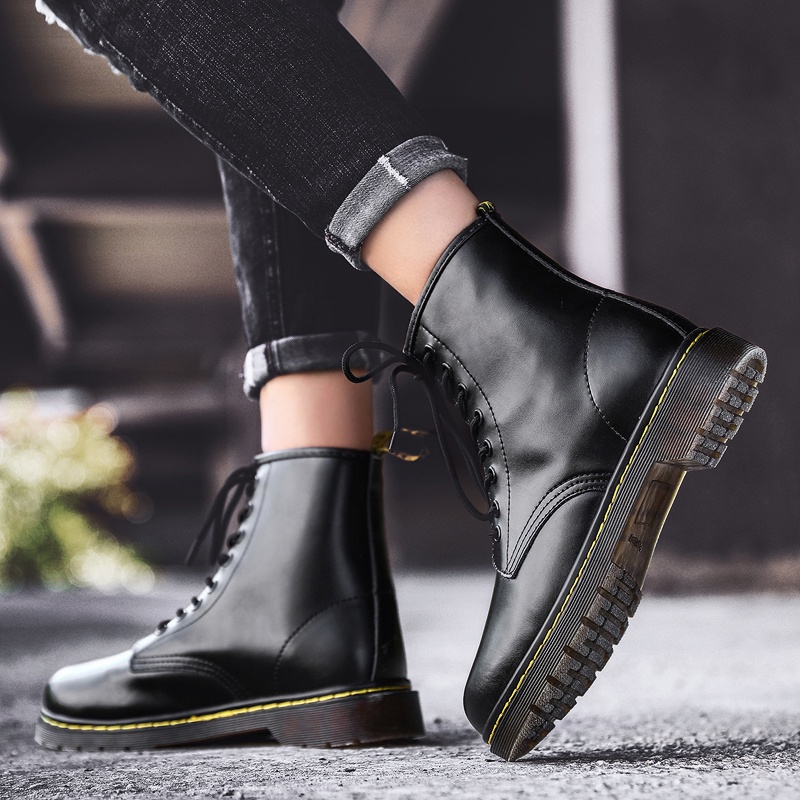 Giày bốt martin bằng da mềm cổ thấp 6 lỗ size 35-47 chính hãng cho nam nữ