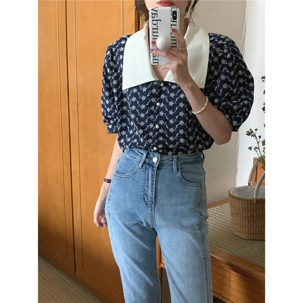 Áo Sơ Mi Tay Ngắn Cổ Bẻ Phối Màu Sắc Thời Trang Cho Nữ 51620