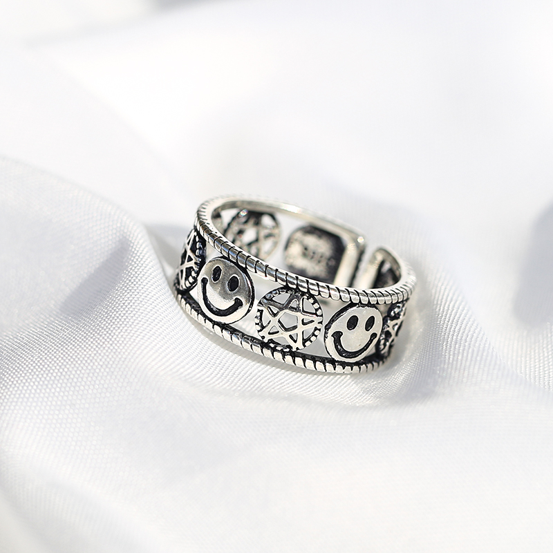 Nhẫn trang trí ngôi sao và mặt cười phong cách Hàn Quốc đáng yêu thời trang
