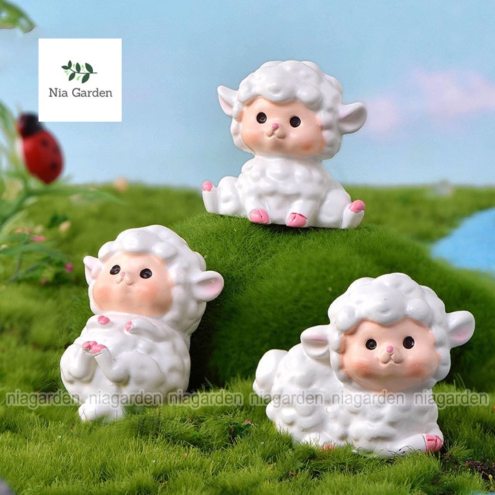 Đồ trang trí tiểu cảnh mini mô hình cừu trắng cute decor vườn chậu cây terrarium Nia Garden N5