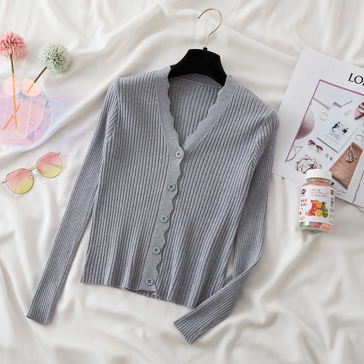Áo cardigan Dệt Kim Tay Ngắn Cổ Chữ V Màu Trơn Cài Nút Đơn Giản Phong Cách Thời Trang Mùa Thu Mới Dành Cho Nữ