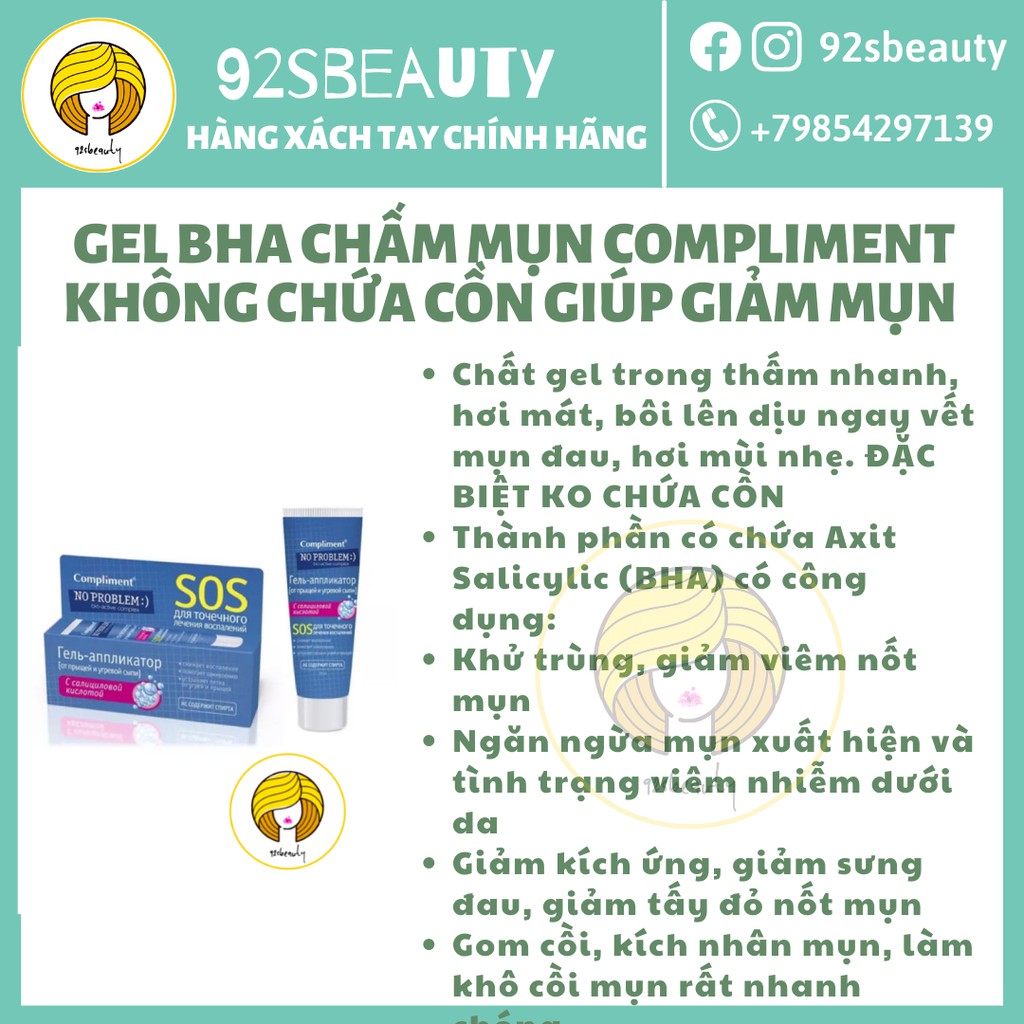 Gel BHA chấm mụn Compliment không chứa cồn giúp giảm mụn hiệu quả