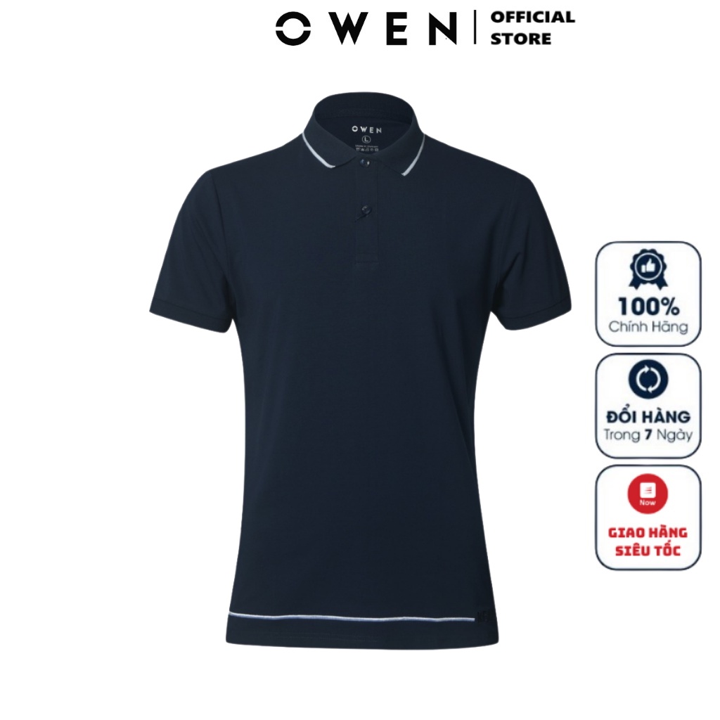 Áo Thun Polo Nam Ngắn Tay Có Cổ Bẻ OWEN APV220325 Áo Phông Màu Xanh Navy Viền Cổ Trắng Vải Cotton Cao Cấp Dáng Body Fit