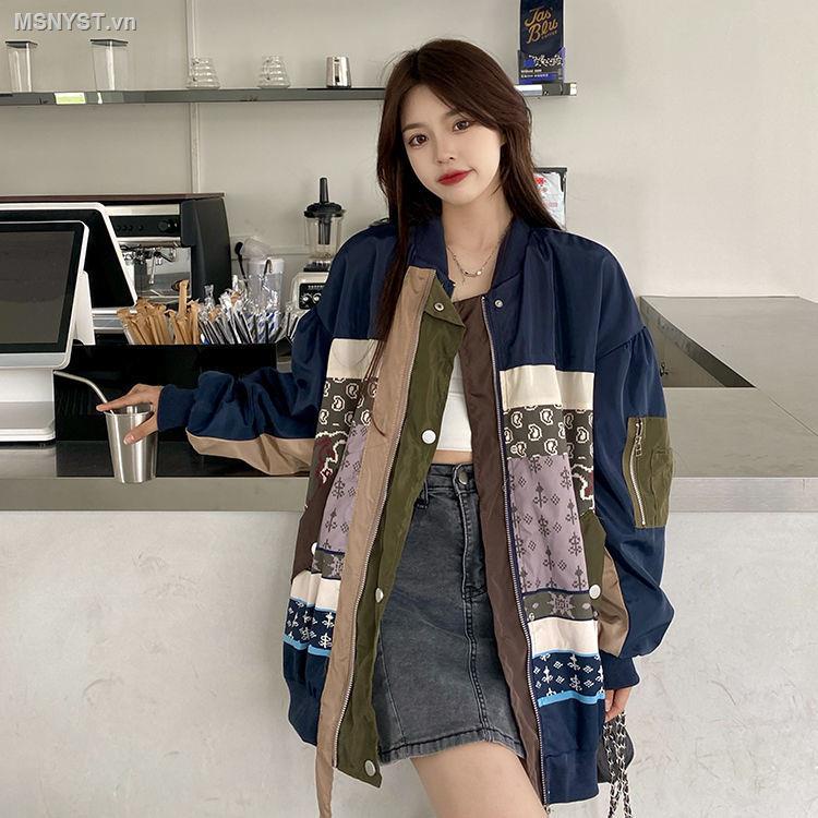 Áo khoác bóng chày dáng rộng màu sắc thời trang thu đông phong cách Hàn Quốc cho nữ
