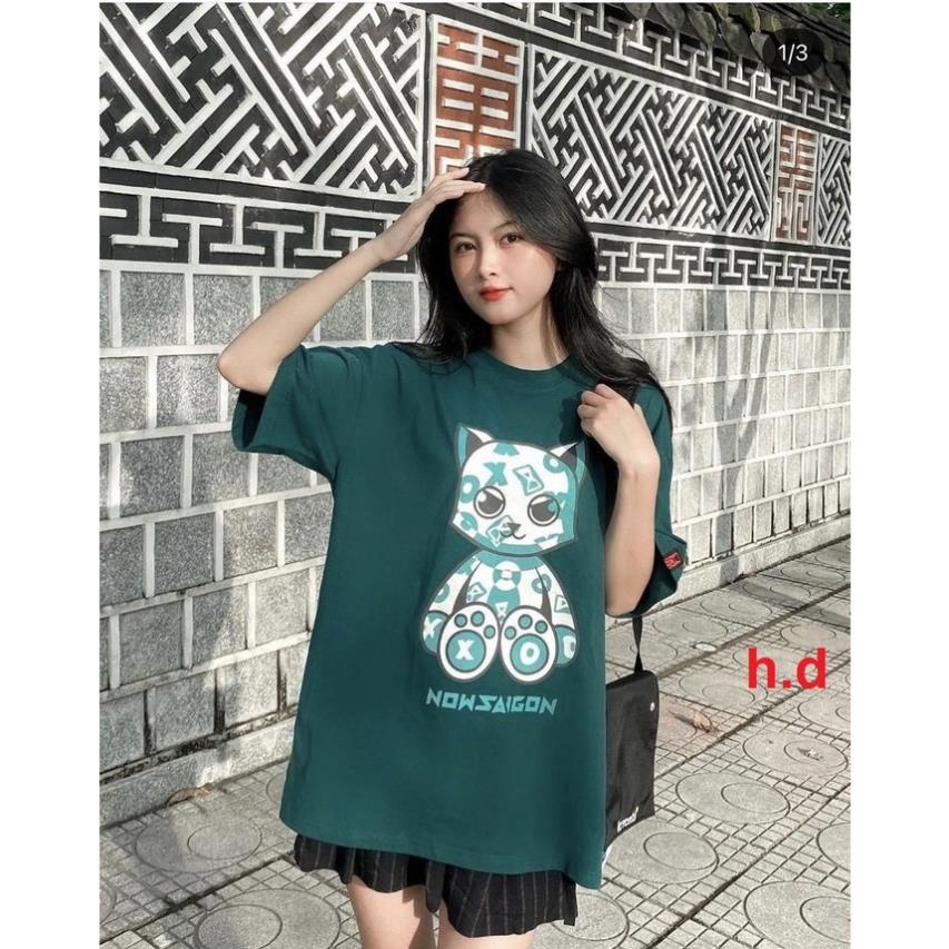 Áo phông tay lỡ mèo NOWSAIGON cotton Nam Nữ cực xinhBasic Oversize Unisex Form rộng hot nhất hiện nay