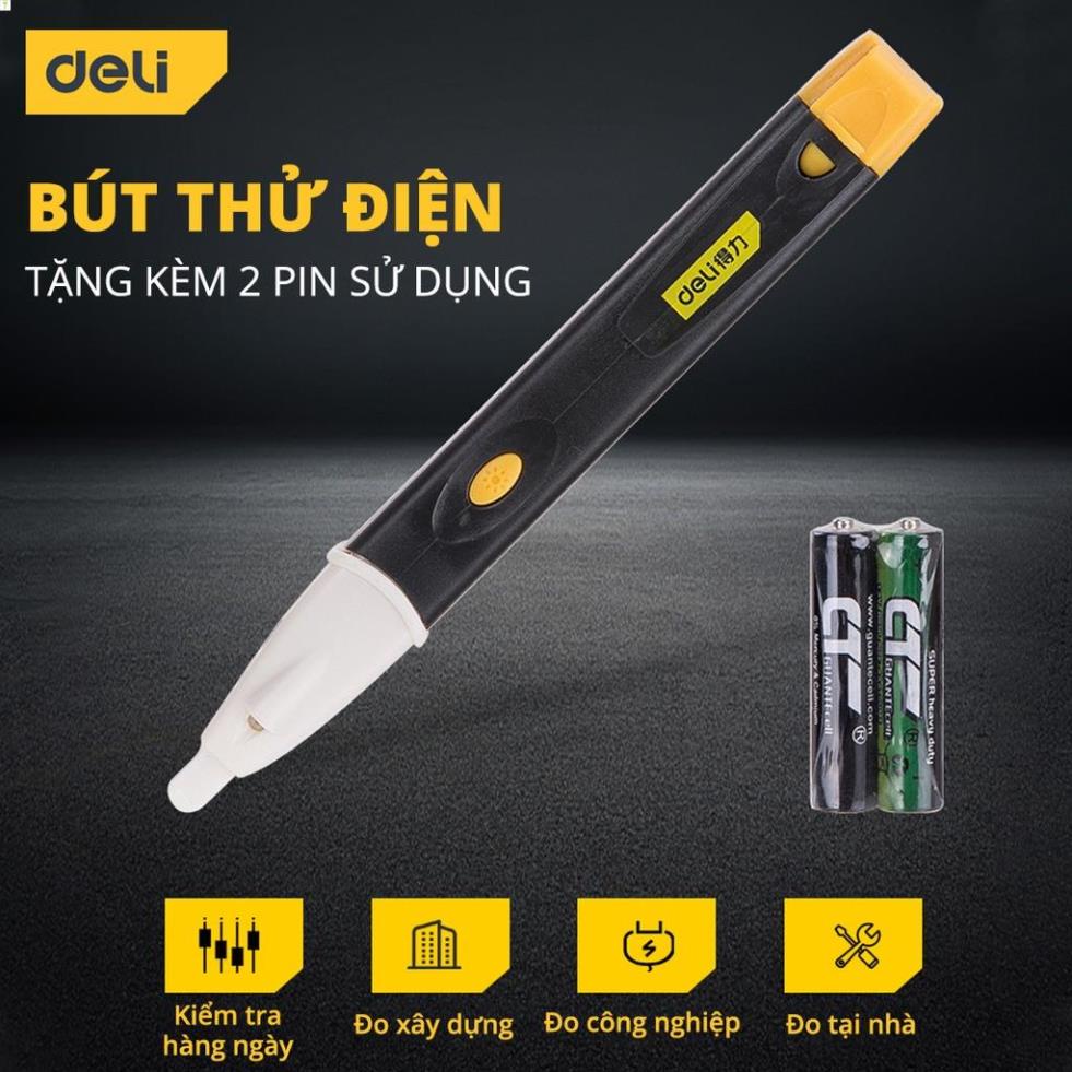 Bút Thử Điện Đa Năng Thông Minh Deli Chính Hãng 90-1000V - Tích Hợp Đèn LED Và Còi Báo Động An Toàn, Tiện Lợi - DL8008 .
