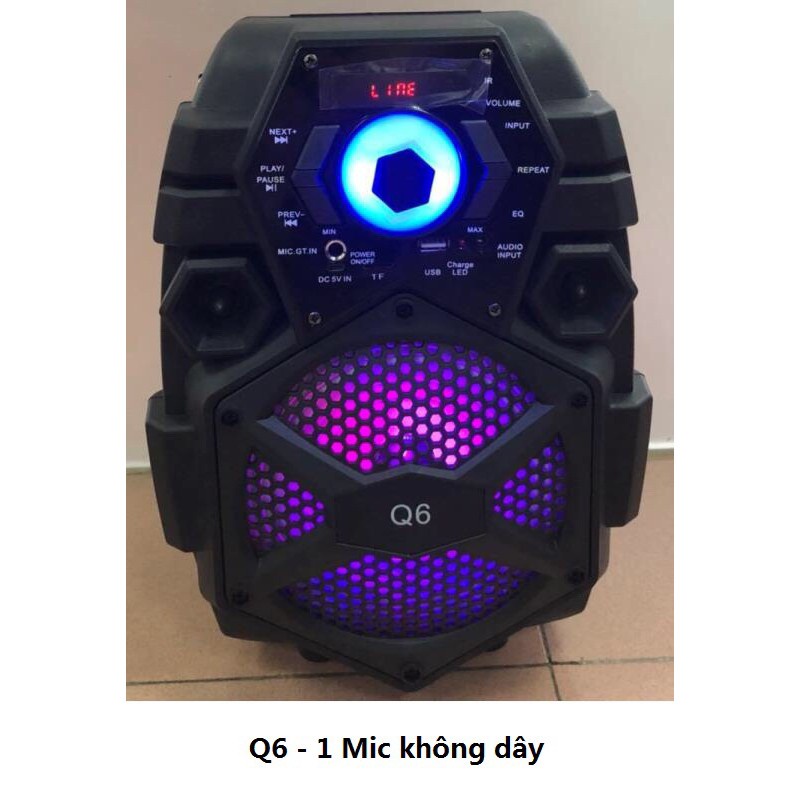 Loa kéo KARAOKE di động  Q6  Q8 2 tấc  1 2  mic 60W