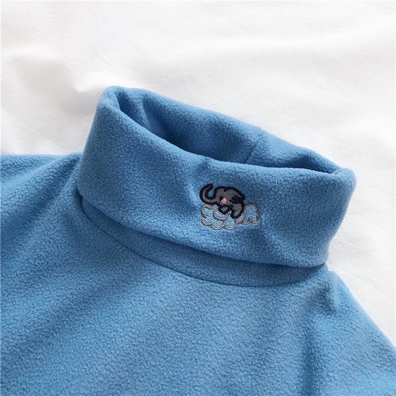 áo nỉ bông lông cừu nữ cao cổ thêu gấu siêu ấm SatSun | BigBuy360 - bigbuy360.vn