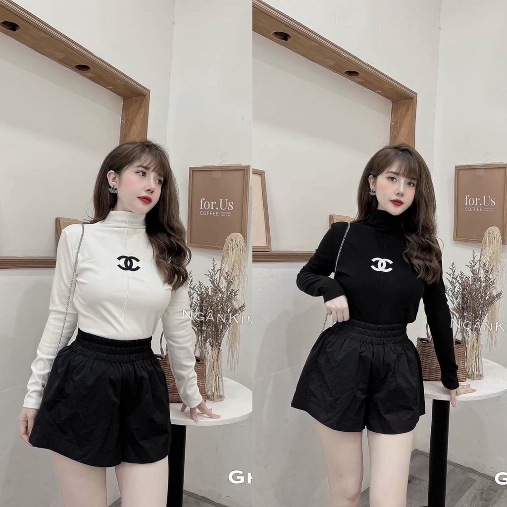 Xả hàng Áo thun cổ leo lót lông thêu logo, Áo phông dài tay dáng ôm AS7122 - NhiNhi Shop