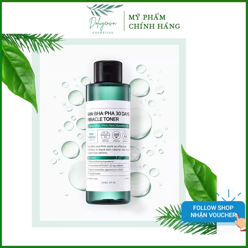 Nước Hoa Hồng Some By Mi AHA-BHA-PHA 150ml, Nước Hoa Hồng Thần kỳ cho da nhờn và khô