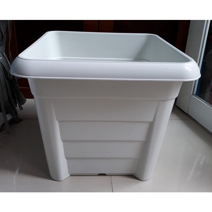 Chậu Nhựa Trắng Vuông Cao Cấp - Gốc Giác Nhẹ - Siêu Dày và Nặng (size 45-47cm)