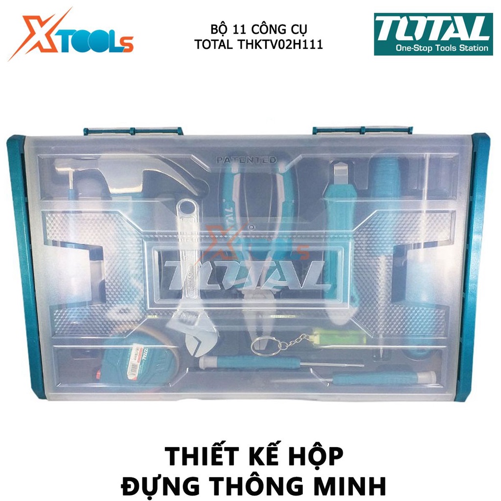 Bộ đồ nghề gia dụng 11 chi tiết TOTAL THKTV02H111 | bộ 11 công cụ đặt trong Hộp nhựa bảo vệ, thao tác dễ dàng, tiện lợi