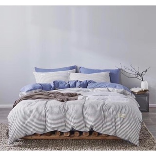 Bộ Chăn Ga Gối Cotton Tici Kẻ Tăm Trắng