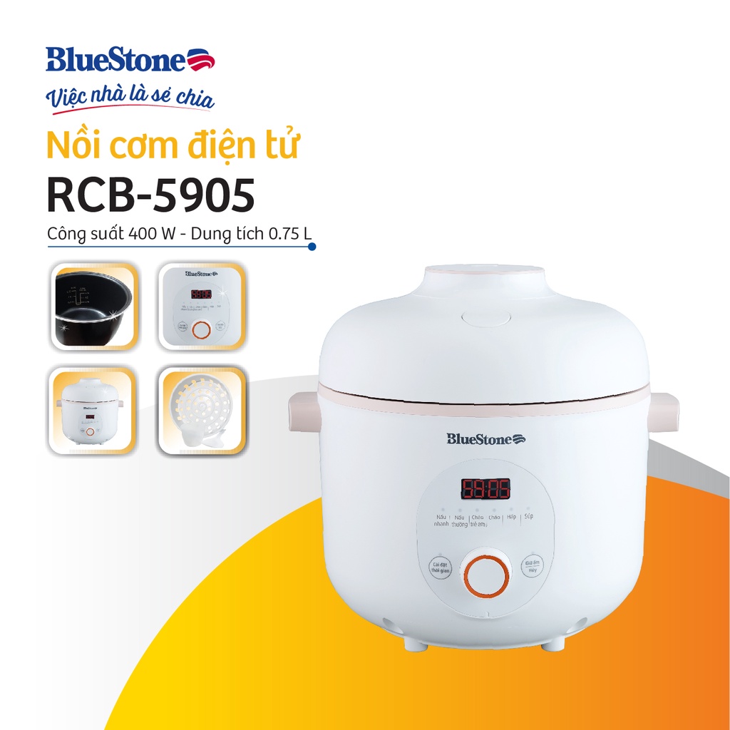 [Mã ELHADEV giảm 4% đơn 300K] Nồi Cơm Điện Tử 0.75L BlueStone RCB-5905