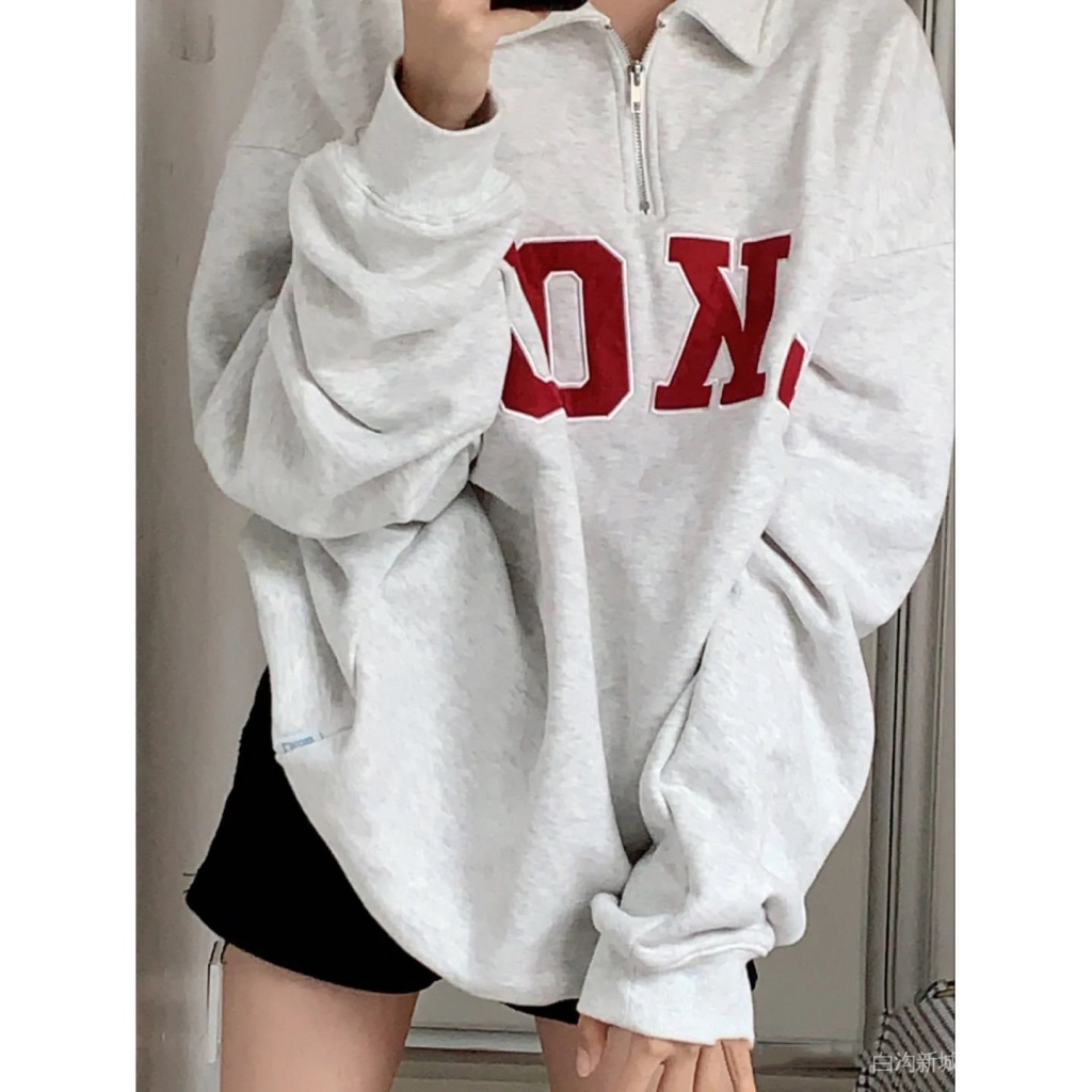 Áo khoác tay dài khóa kéo thêu chữ phong cách đường phố thời trang mùa thu đông mới